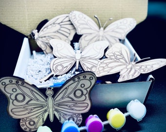 DIY Wood Paint Kit for Kids | Butterflies Paint Kit | DIY Paint Set | Gifts for Kids | Party Favors | Classroom Activity | Party Activity