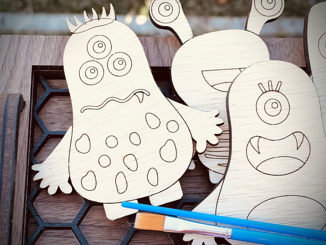 DIY Wood Paint Kit for Kids Cute Monsters Paint Kit DIY Etsy