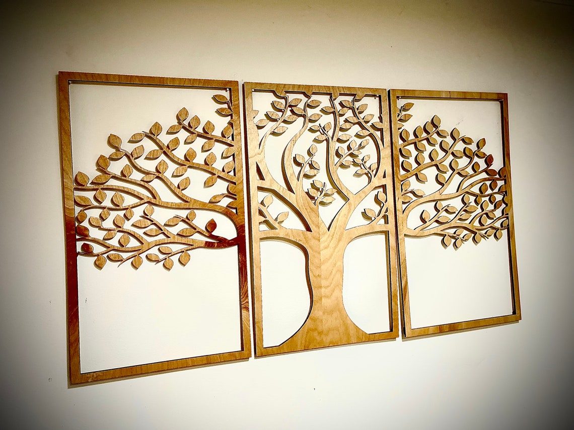 Wood Tree Wall Art Decor Wooden Tree Art 3 Panel Wood Wall Etsy