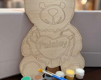 DIY Wood Paint Kit for Kids | Bear Paint Kit | Personalized DIY Paint Set for Kids | Gifts for Kids | Party Favors | Classroom Projects