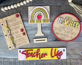 Wooden Teacher's Life Add on for Farmhouse Crate and Wagon | Teacher Appreciation Add on Set | Farmhouse Shelf Sitter Crate & Wagon Add On