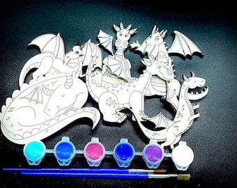 DIY Wood Paint Kit for Kids | Dragon Paint Kit | DIY Paint Set | Gifts for Kids | Party Favors | Classroom Activity | Party Activity