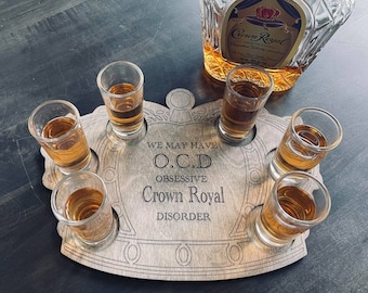 Crown Royal Shot Glass Board | Tequila Board | Shot Glass Holder  | Engraved Tray | Tequila Serving Tray | Bachelor/Bachelorette Party