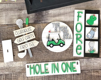 Wooden Golf on for Farmhouse Crate and Wagon | Farmhouse Shelf Sitter Crate and Wagon Add On Set | Hole in One | Fore