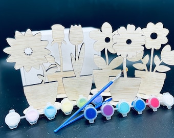 DIY Wood Paint Kit | DIY Kids Craft | DIY Paint Standing Flowers | Flowers in Pots  | Party Kits | Classroom Projects