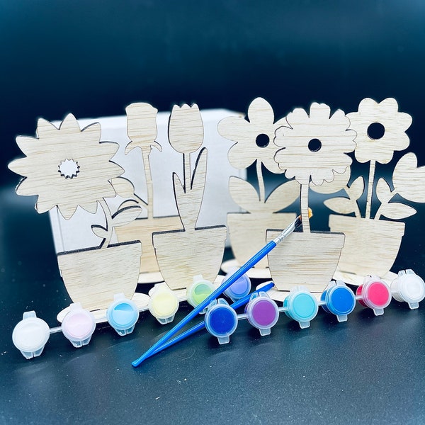 DIY Wood Paint Kit | DIY Kids Craft | DIY Paint Standing Flowers | Flowers in Pots  | Party Kits | Classroom Projects