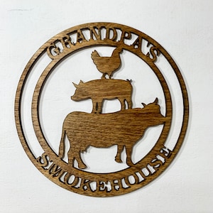 Wood BBQ Sign | Custom Outdoor Kitchen Sign | Smokehouse Wood Sign | Gifts for Him