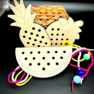 Lacing Toy | Wooden lacing toys | Montessori Toy |Set of Wooden Fruit| Fruit lacing toys | Lacing Toys for Toddlers