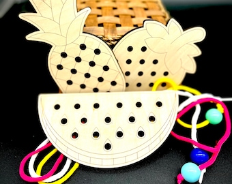 Lacing Toy | Wooden lacing toys | Montessori Toy |Set of Wooden Fruit| Fruit lacing toys | Lacing Toys for Toddlers