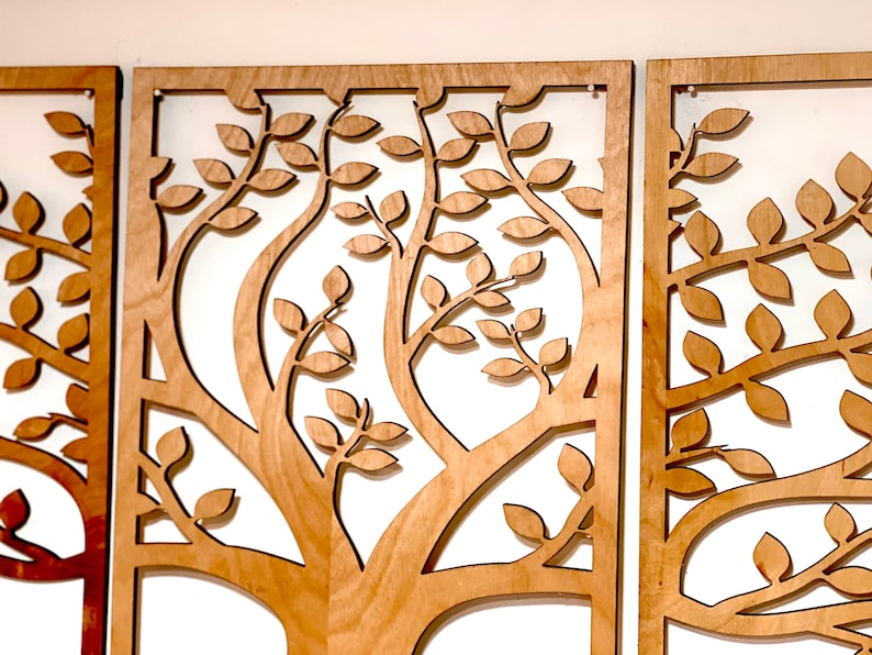 Wood Tree Wall Art Decor Wooden Tree Art 3 Panel Wood Wall Etsy