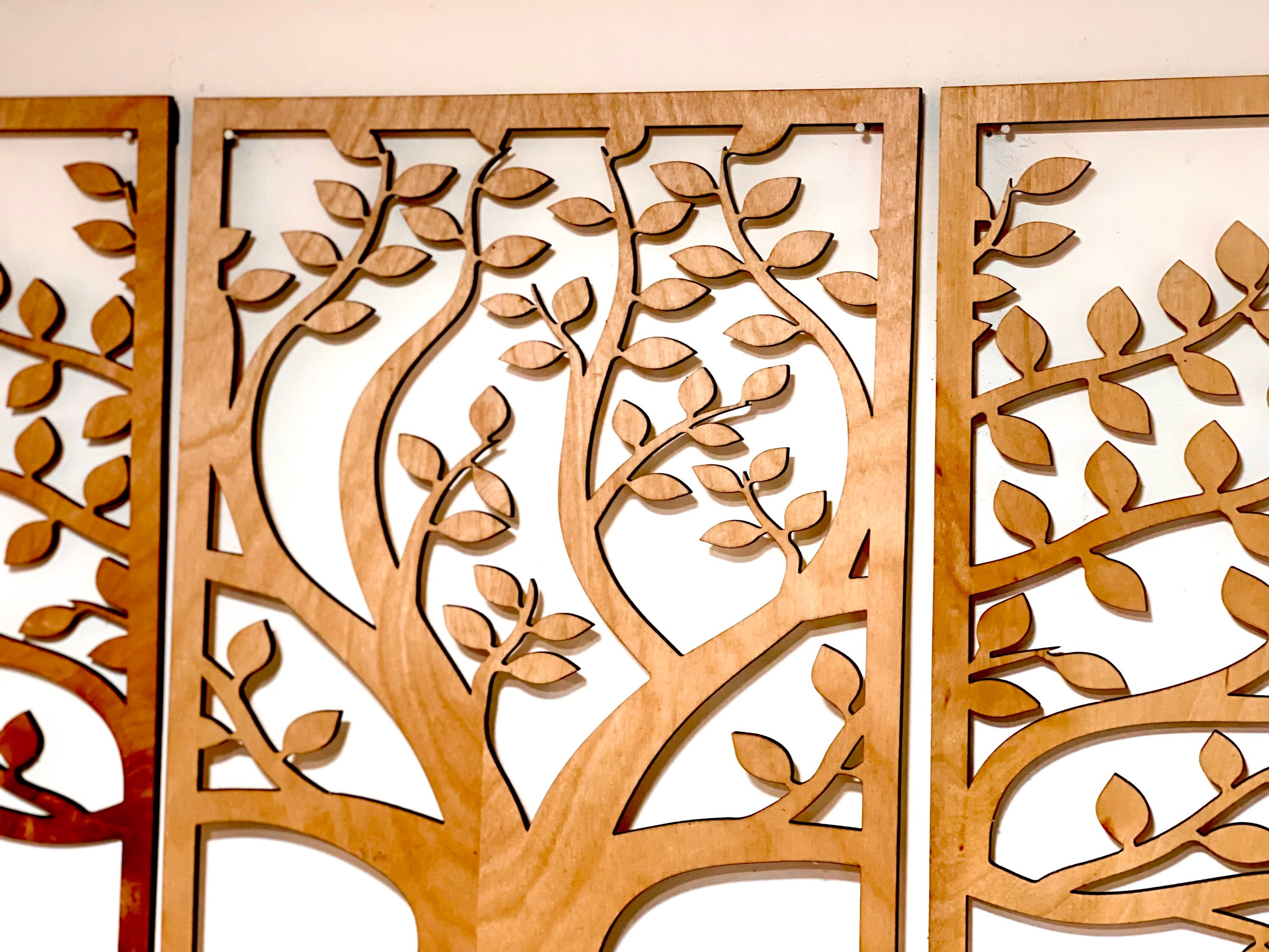 Wood Tree Wall Art Decor Wooden Tree Art 3 Panel Wood Wall Etsy