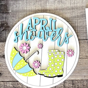 April Showers Interchangeable set | Interchangeable for Wooden Rustic Circle Tabletop Shelf | American Flag | Circle