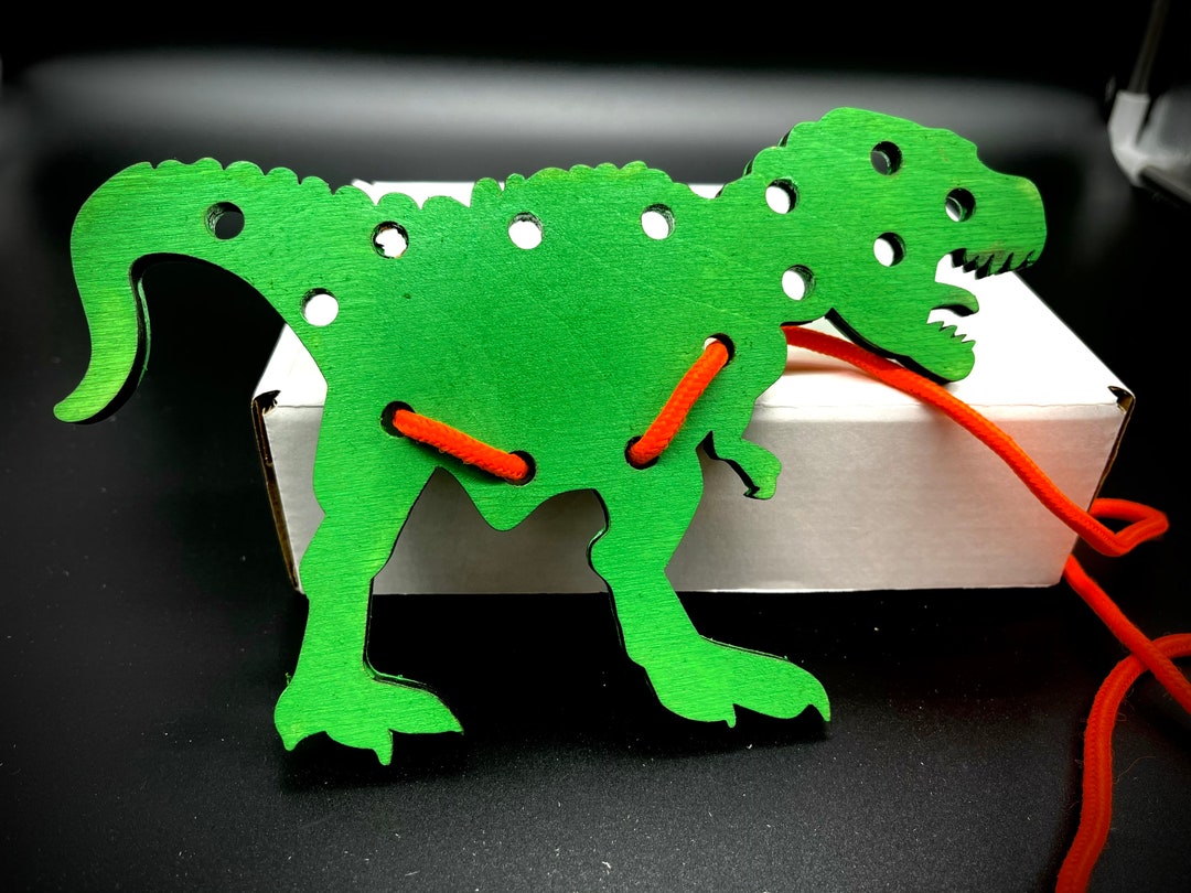 Lacing Toy Wooden Lacing Toys Montessori Toy set of Wooden Dinosaurs
