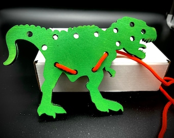 Lacing Toy | Wooden lacing toys | Montessori Toy |Set of Wooden Dinosaurs | Dinosaur lacing toys | Lacing Toys for Toddlers