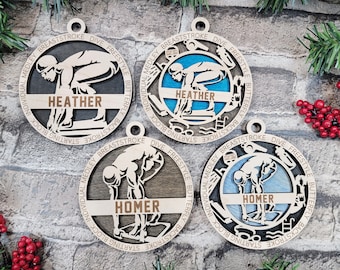 Wood Engraved Swimming Ornament | Swimming Christmas Ornament | Personalized Swimmer Ornament | Christmas Gifts