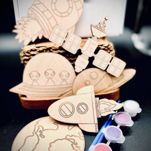 DIY Wood Paint Kit for Kids | Space Paint Kit | DIY Paint Set | Gifts for Kids | Party Favors | Classroom Activity | Party Activity