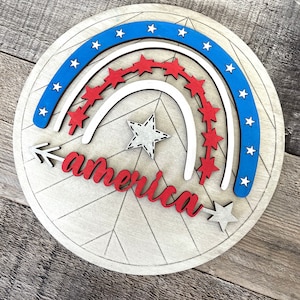 America Interchangeable set | Interchangeable for Wooden Rustic Circle Tabletop Shelf | American Flag | Rainbow Flag