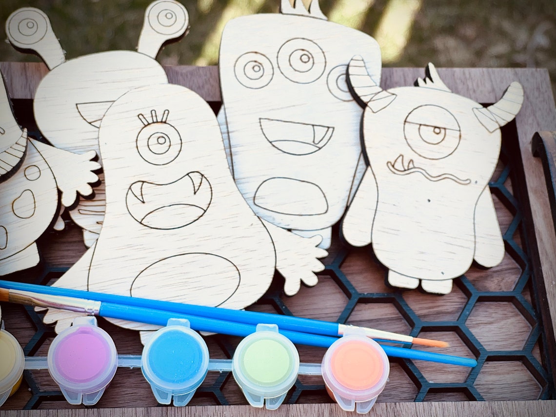 DIY Wood Paint Kit for Kids Cute Monsters Paint Kit DIY Etsy