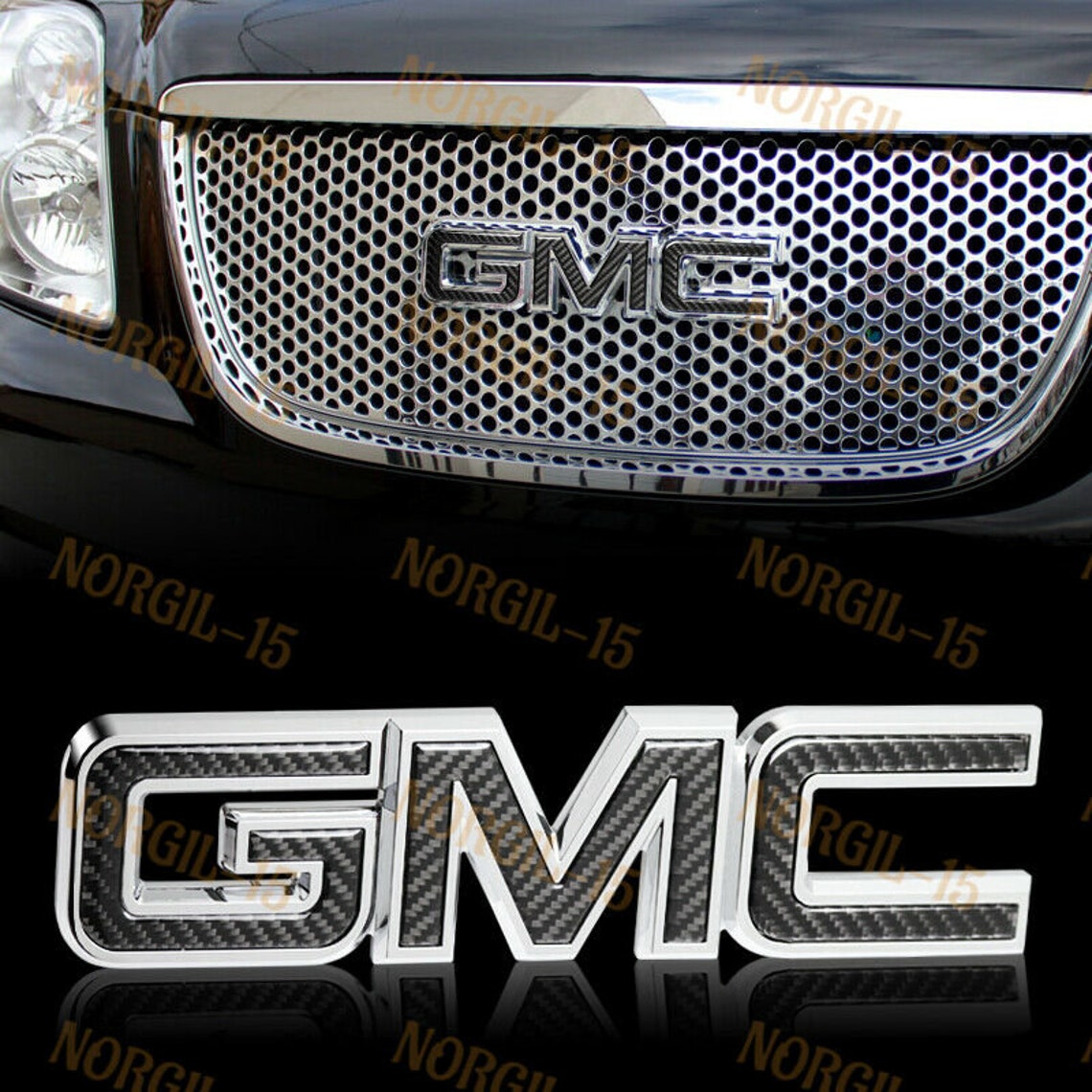 Black Real Carbon Fiber Front Grille Gmc Badge Emblem 9907 Etsy