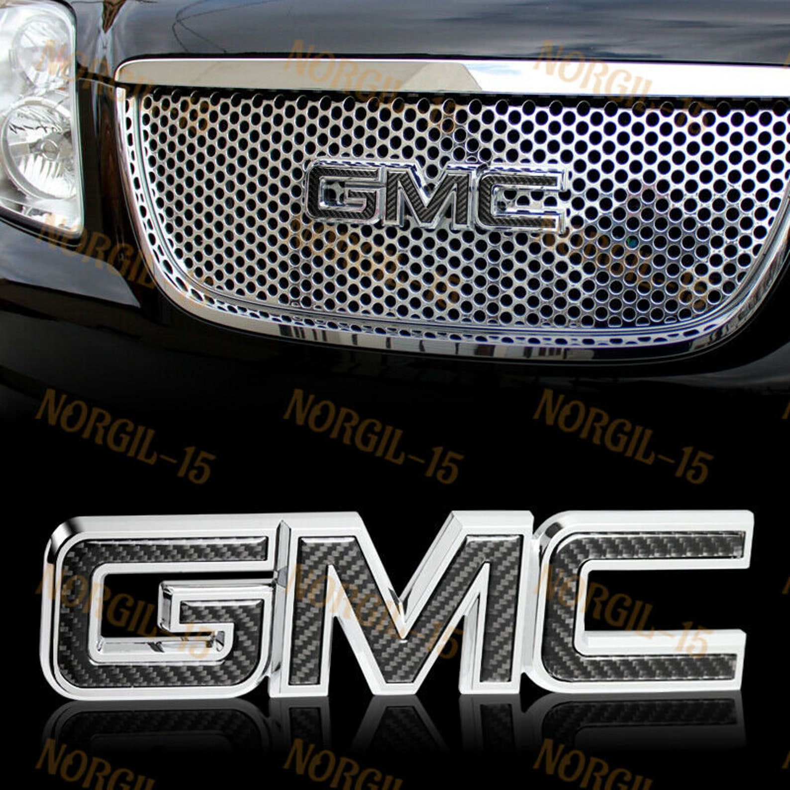 Black Real Carbon Fiber Front Grille Gmc Badge Emblem 9907 Etsy
