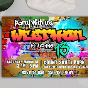 Graffiti Invitation, Hip Hop Birthday Invitation, Graffiti 80s 90s Retro Printable, Graffiti Party, Hip Hop Birthday, Hip Hop Party Theme