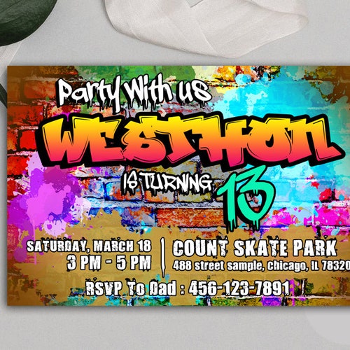 Graffiti Invitation Hip Hop Birthday Invitation Graffiti 80s Etsy