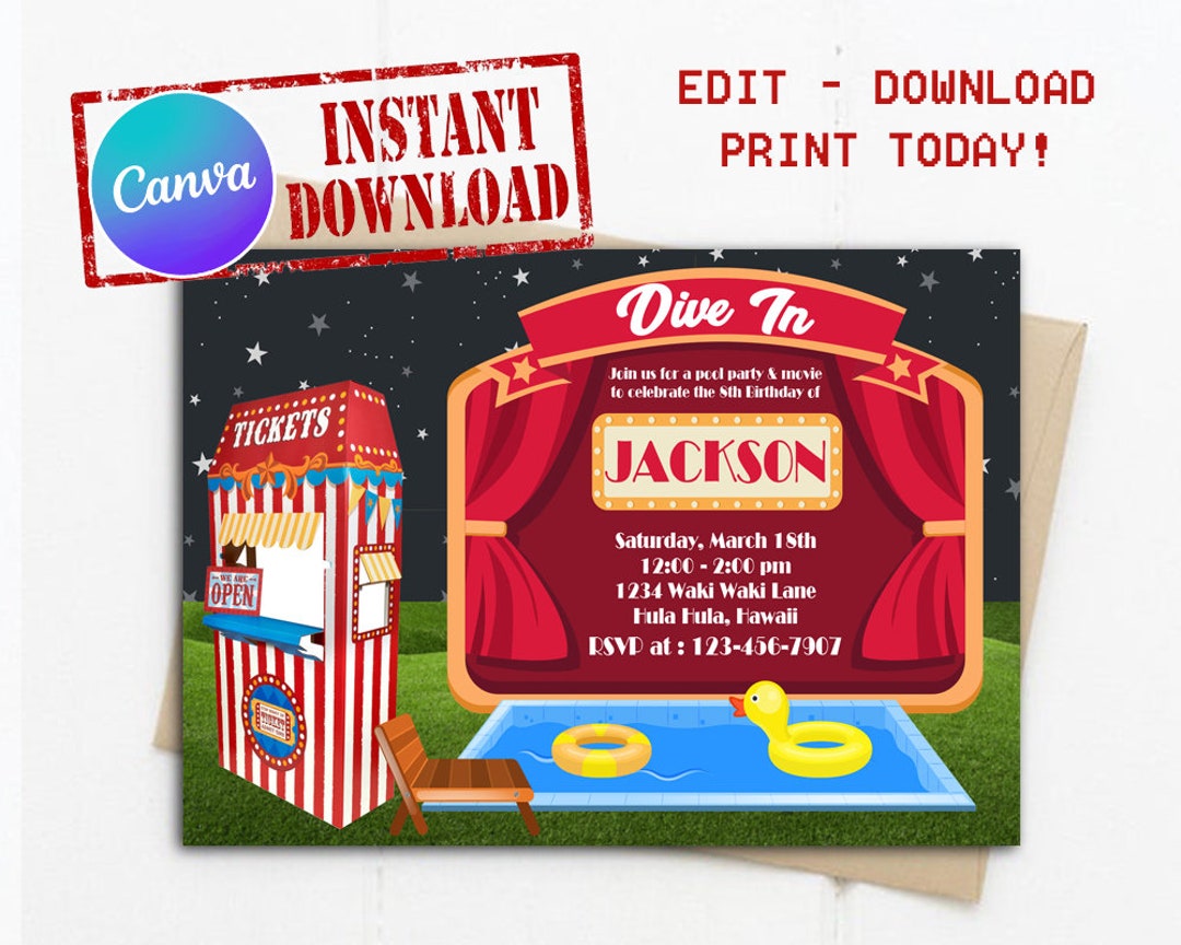 Dive in Movie Party Invitation Movie Pool Party Birthday - Etsy