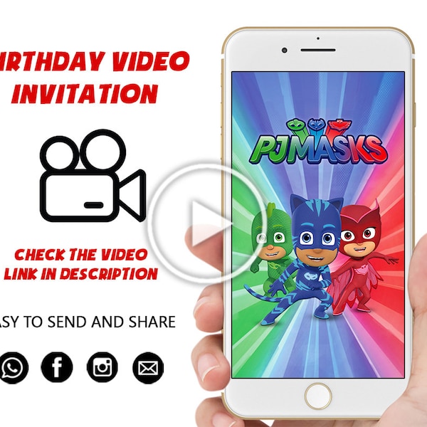 PJ Masks Invitation, PJ Masks Birthday Video Invitation, PJ Mask Animation Invitation, Super Hero Birthday Invitation, Kids Party Invite