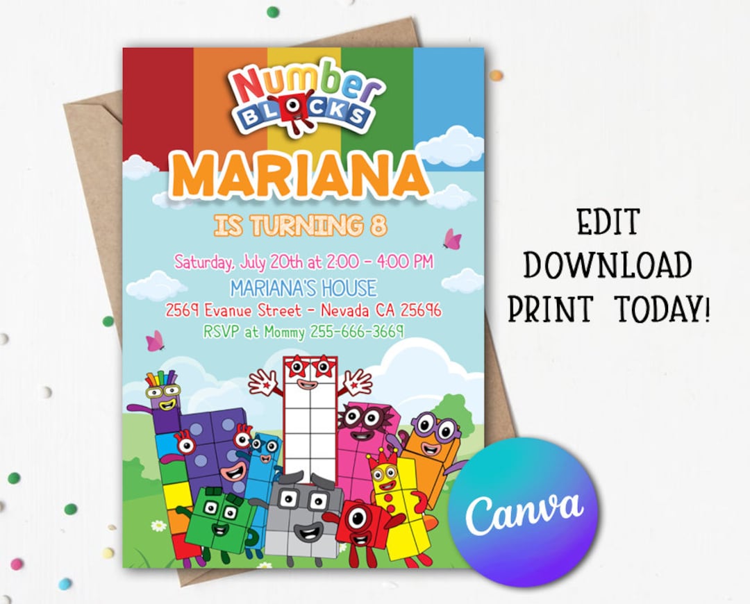 Numberblocks Invitation, Numberblocks Invite, Numberblocks Birthday