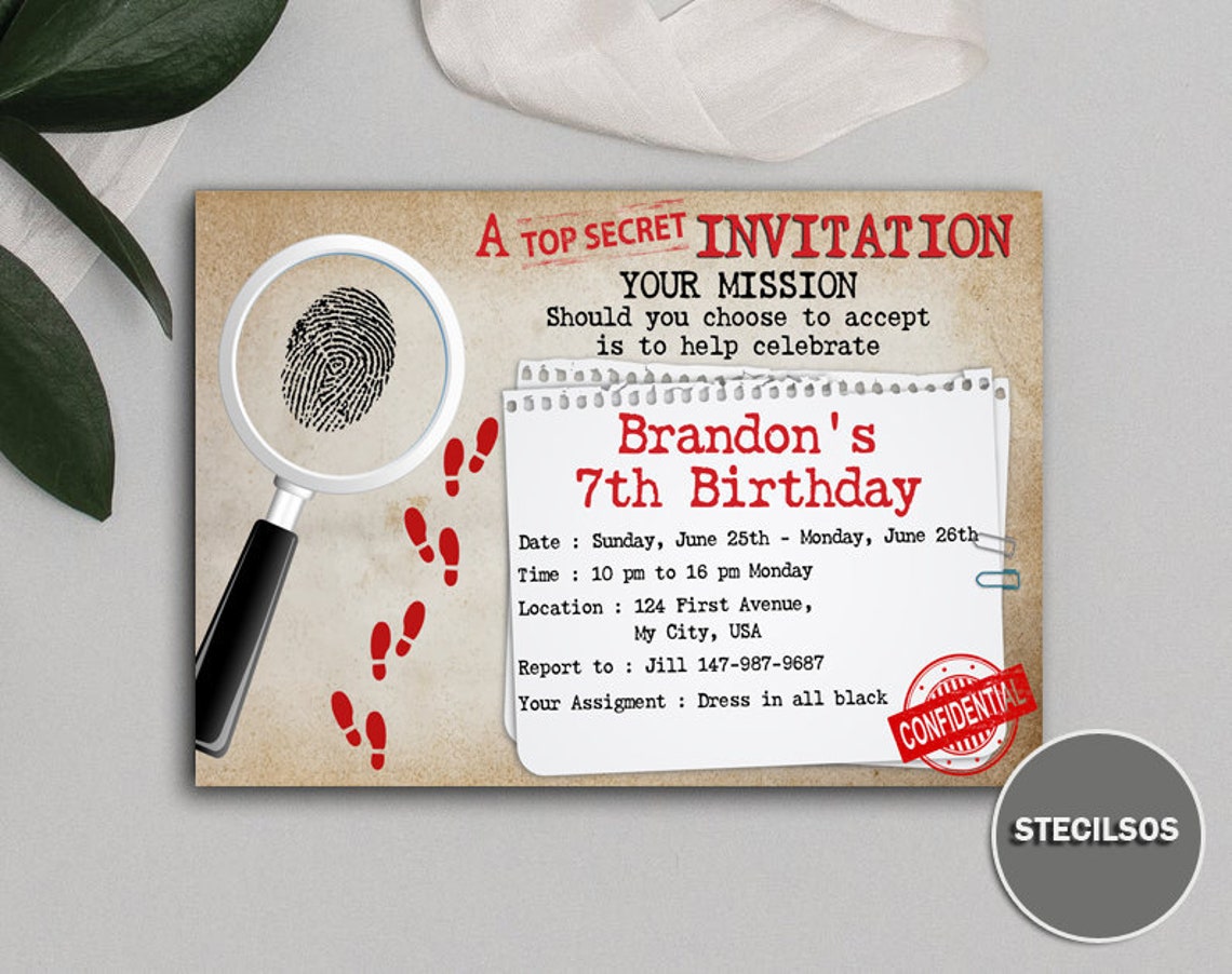 Spy Top Secret Invitation Secret Agent Birthday Invitation | Etsy