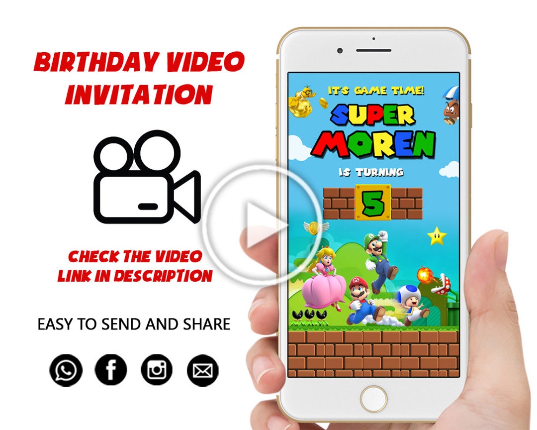 Hãy tham gia vào bữa tiệc sinh nhật Super Mario của chúng tôi thông qua video mời sinh nhật đầy sáng tạo. Với bữa tiệc này, mọi người sẽ có cơ hội được hòa mình trong thế giới của Super Mario và trở thành nhân vật chính của một câu chuyện đầy thú vị!