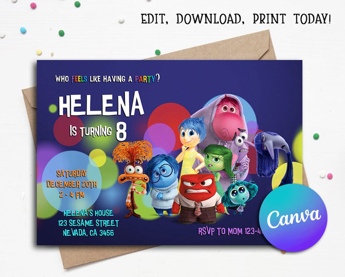 Inside Out 2 Birthday Invitation, Inside Out 2 Invitation, Inside Out