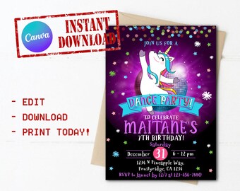 Unicorn Dance Party Invitation - Etsy
