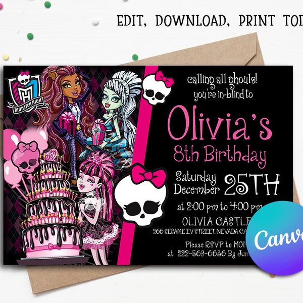 Monster Birthday Invitation, Monster Birthday Party Invitation, Monster İnvite, Girls Birthday Card, Girls Birthday Party, Girls Monster
