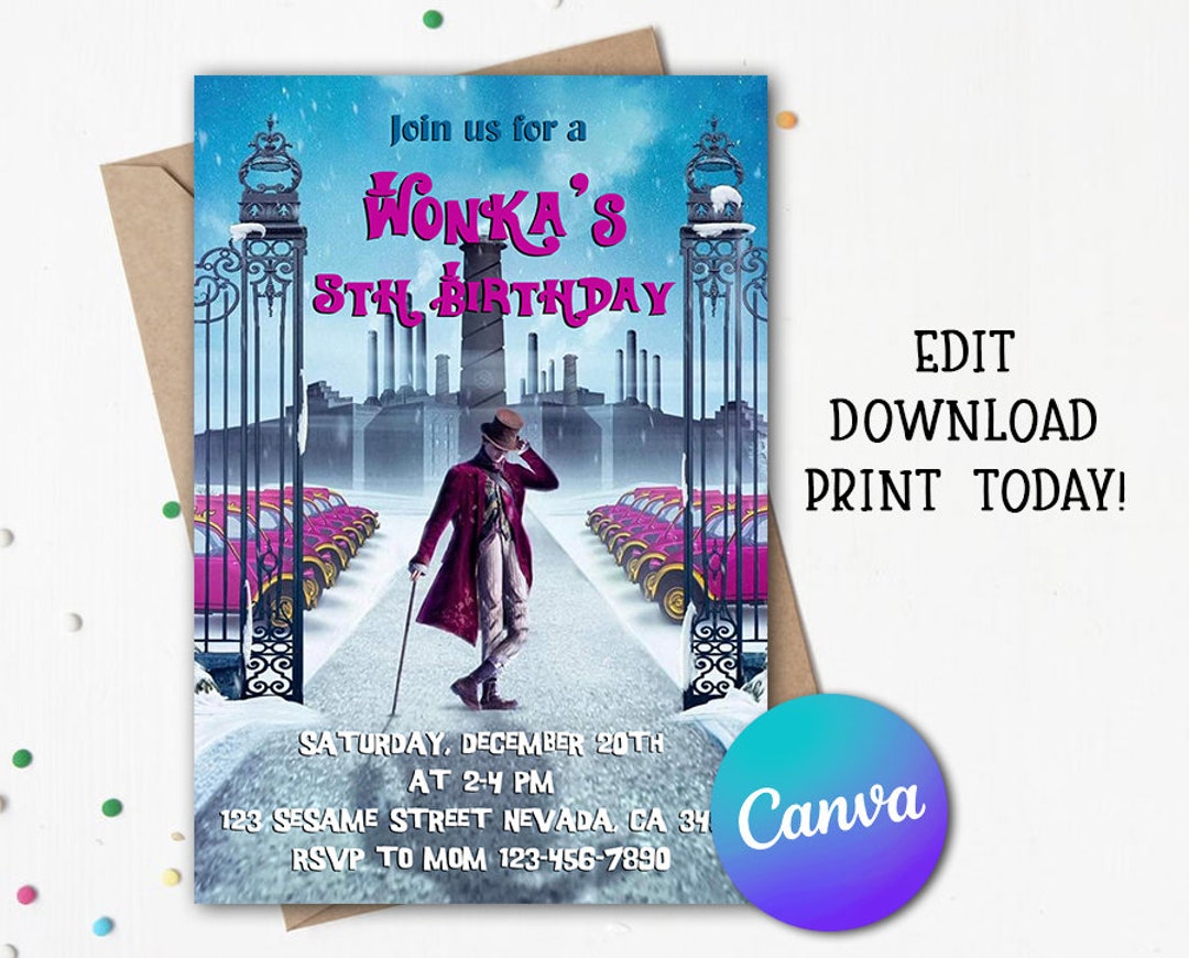 Willy Wonka Invitation, Willy Wonka Party, Wonka Birthday Invitation ...