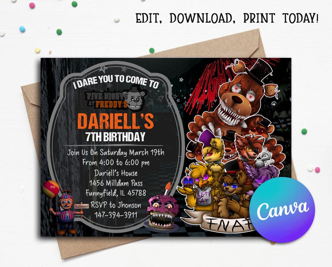 Instant Download Five Nights at Freddy's Invitation, 5 Nights at Freddy ...
