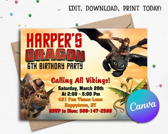 How To Train Your Dragon Birthday Invitation, How To Train Your Dragon Invites, Train Your Dragon Party, Nightfury, Hiccup, Toothless