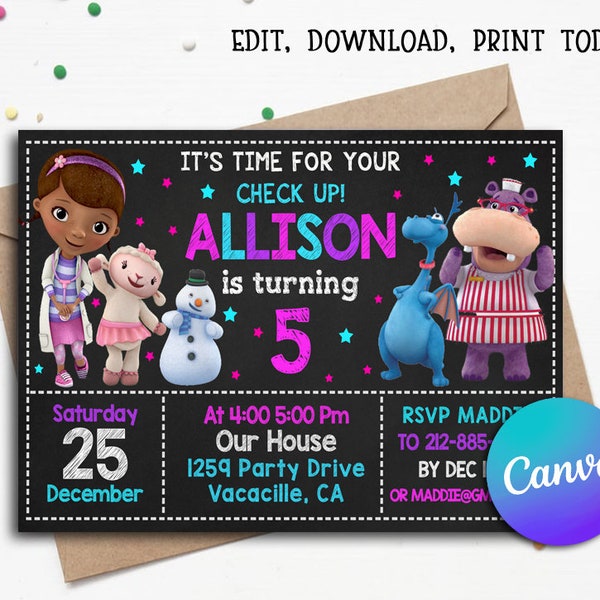 Doc McStuffins Invitations, Doc McStuffins Birthday Party, Doc McStuffins Téléchargement instantané, Doc McStuffins Invite, Doc McStuffins Party