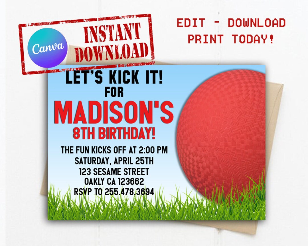 Kickball Invitation, Kickball Birthday Invitation, Kickball Party