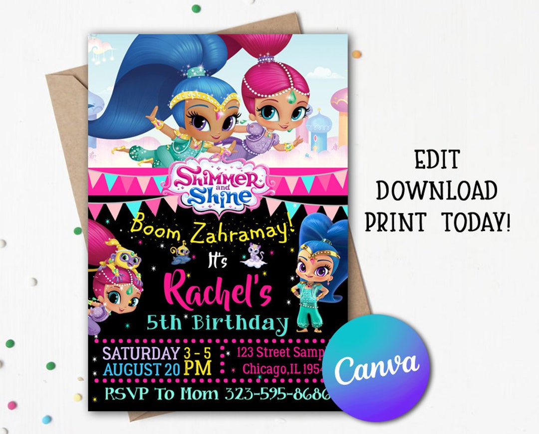 Shimmer and Shine Birthday, Shimmer and Shine Invite, Shimmer Shine