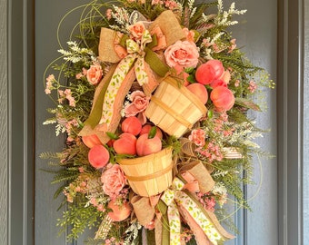 Peach basket wreath, peach wreath, Wreath with peaches, Summer wreath