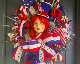 Patriotic wreath, 4th of July wreath, Mannequin head wreath