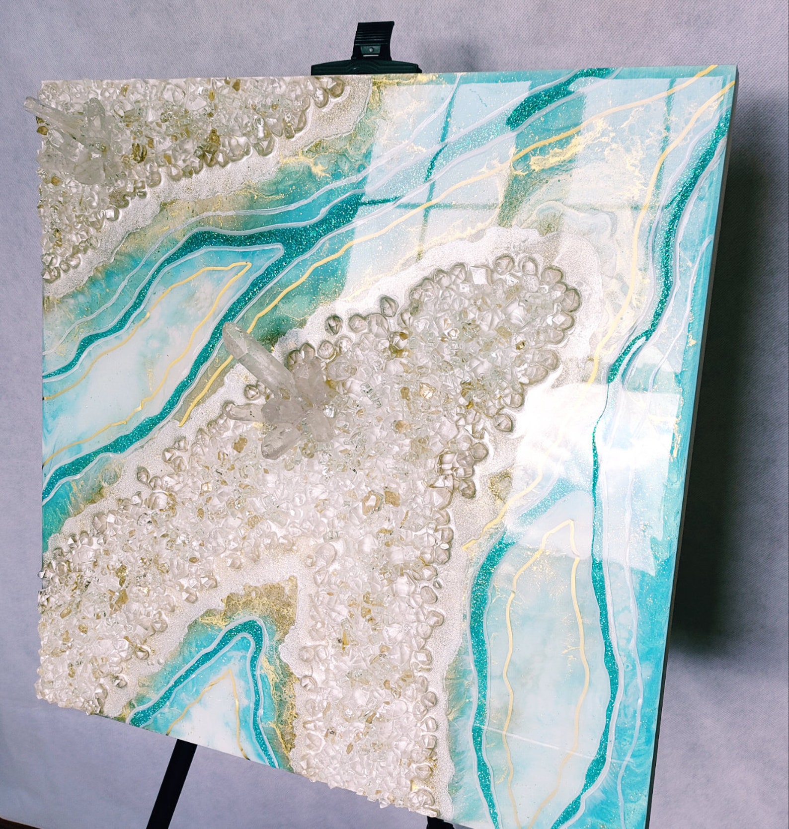 Geode Wall Art. Resin Painting. Wall Hanging / Picture. Teal, Blue