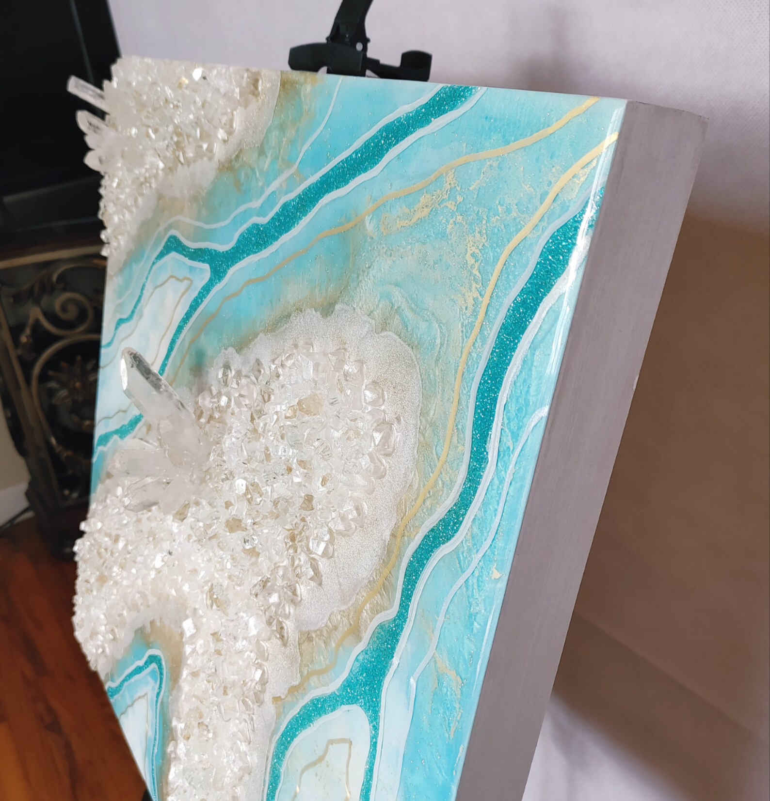 Geode Wall Art. Resin Painting. Wall Hanging / Picture. Teal, Blue