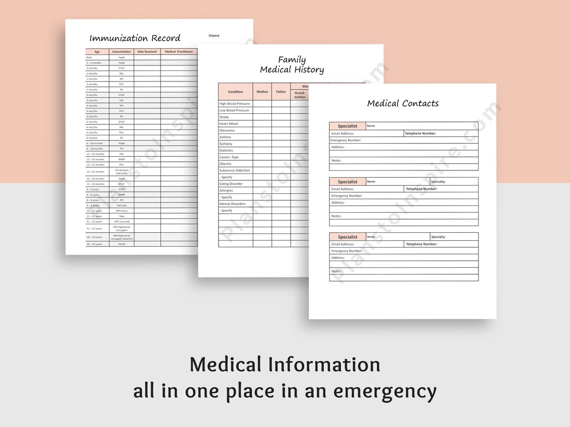 Printable Children's Health Journal Medical Information Etsy