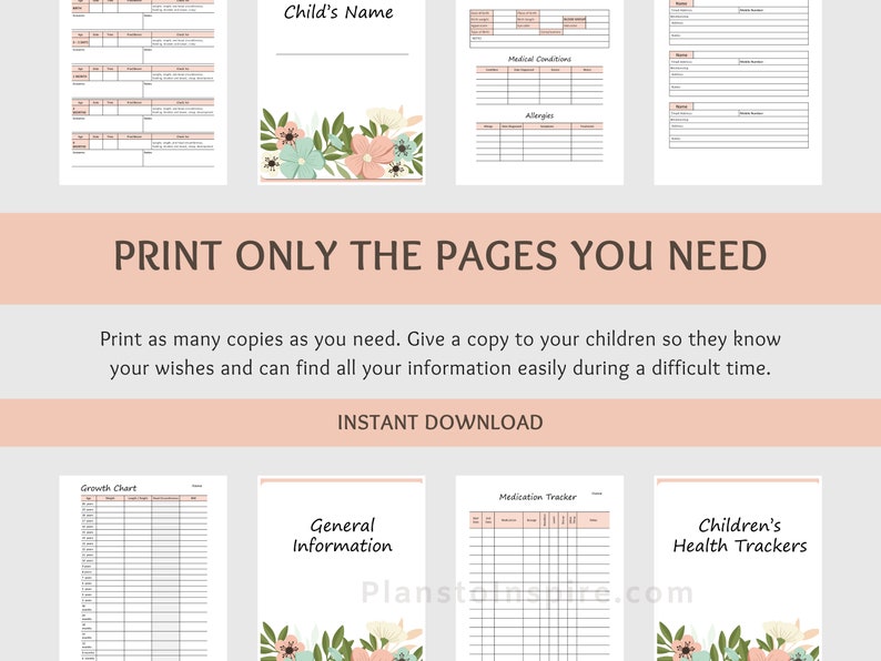 Printable Children's Health Journal Medical Information Etsy