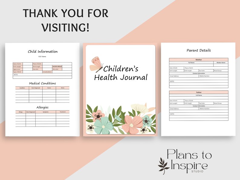 Printable Children's Health Journal Medical Information Etsy