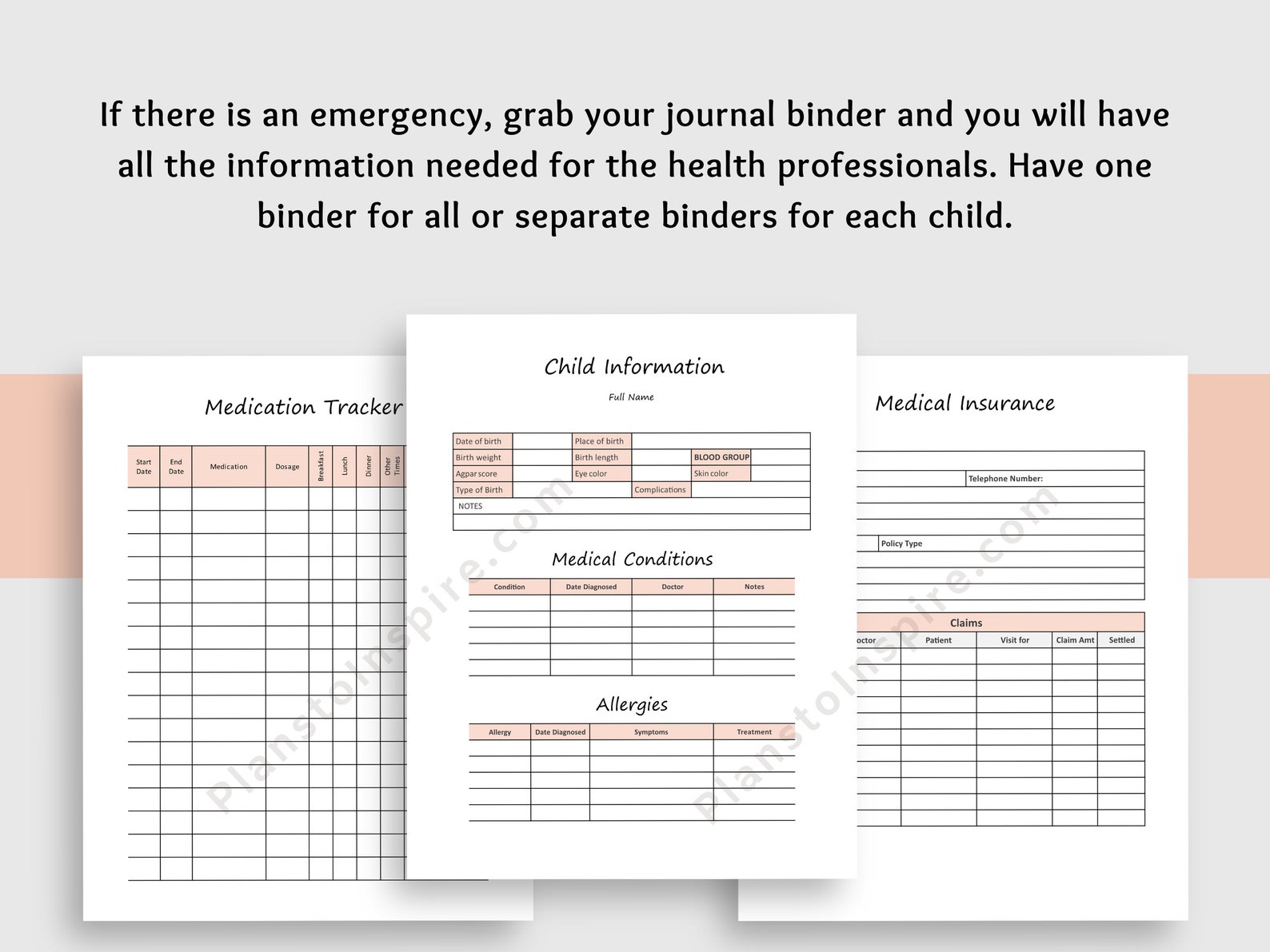 Printable Children's Health Journal Medical Information Etsy