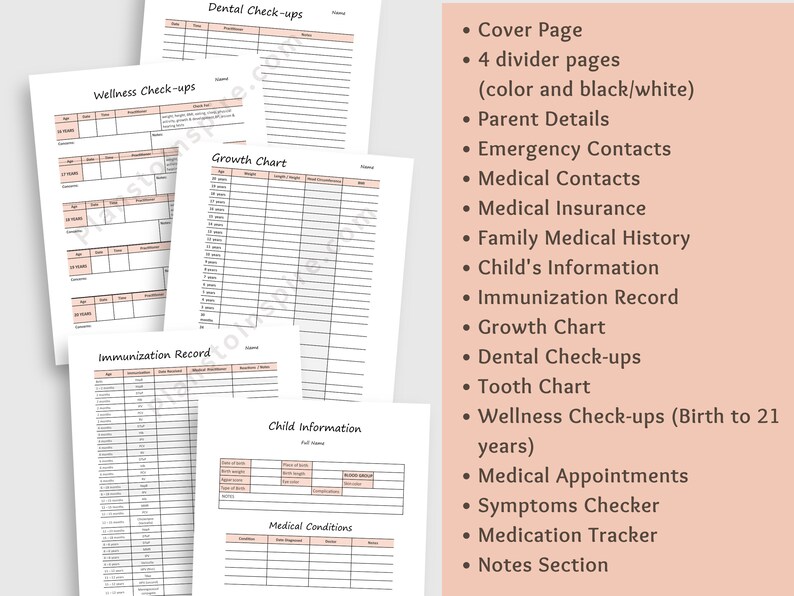 Printable Children's Health Journal Medical Information Etsy