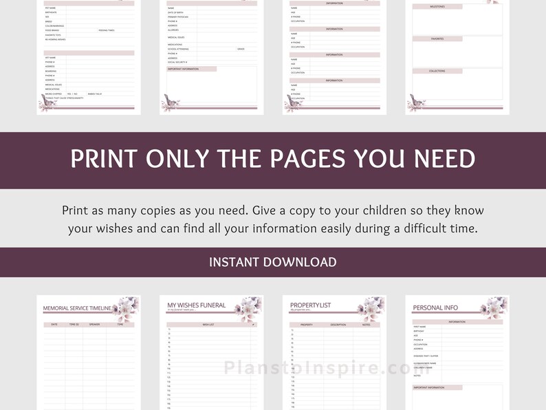 Printable Estate Funeral Planner Instant Download Etsy Canada